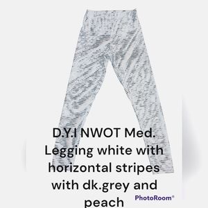 DYI medium leggings NWOT white with black horizontal stripes with a little peach